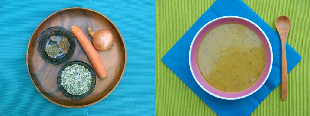 Photo de la soupe à pois et ses ingrédients