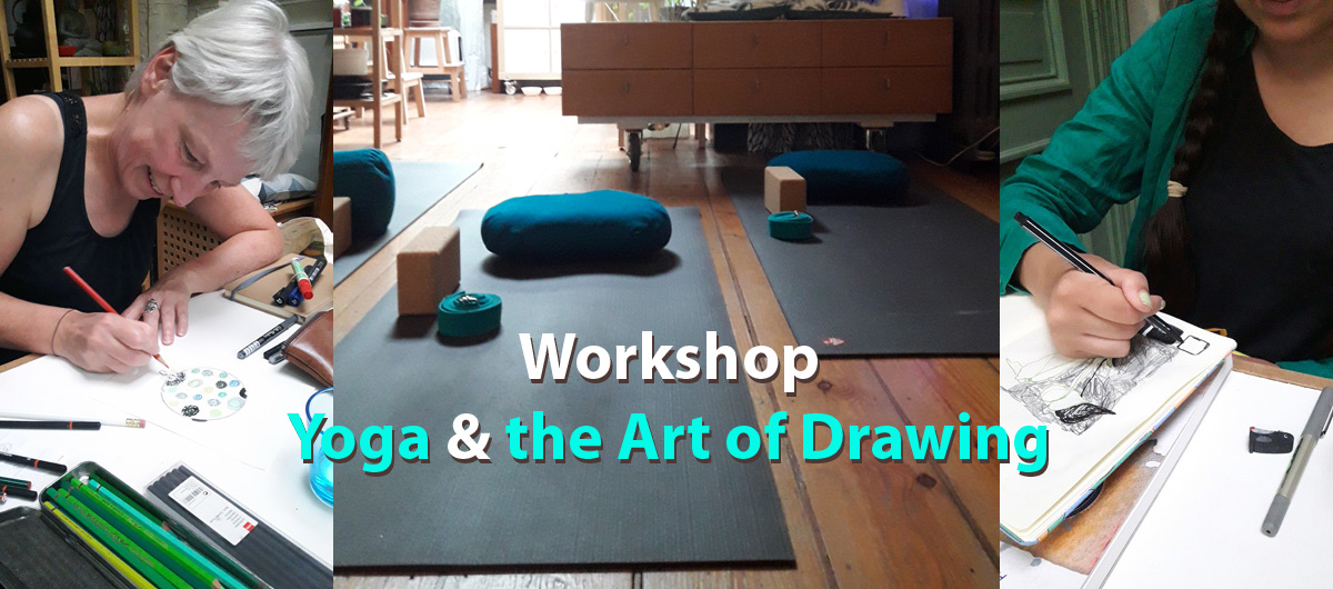 Photo collage Yoga and Art of Drawing workshop