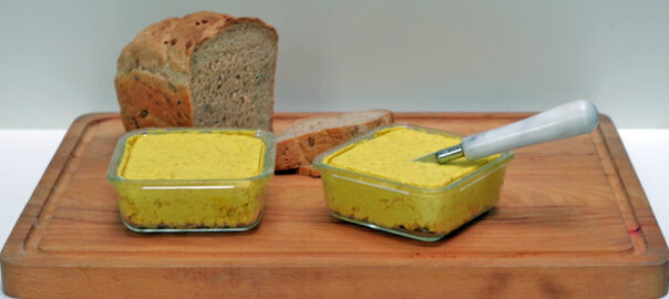 Picture of two glass trays with vegan lupin spread