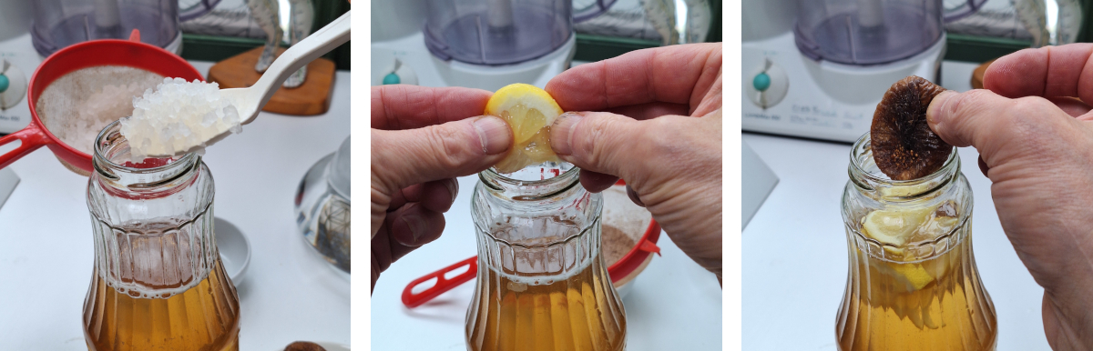 foto van stappen in de bereiding van aquakefir